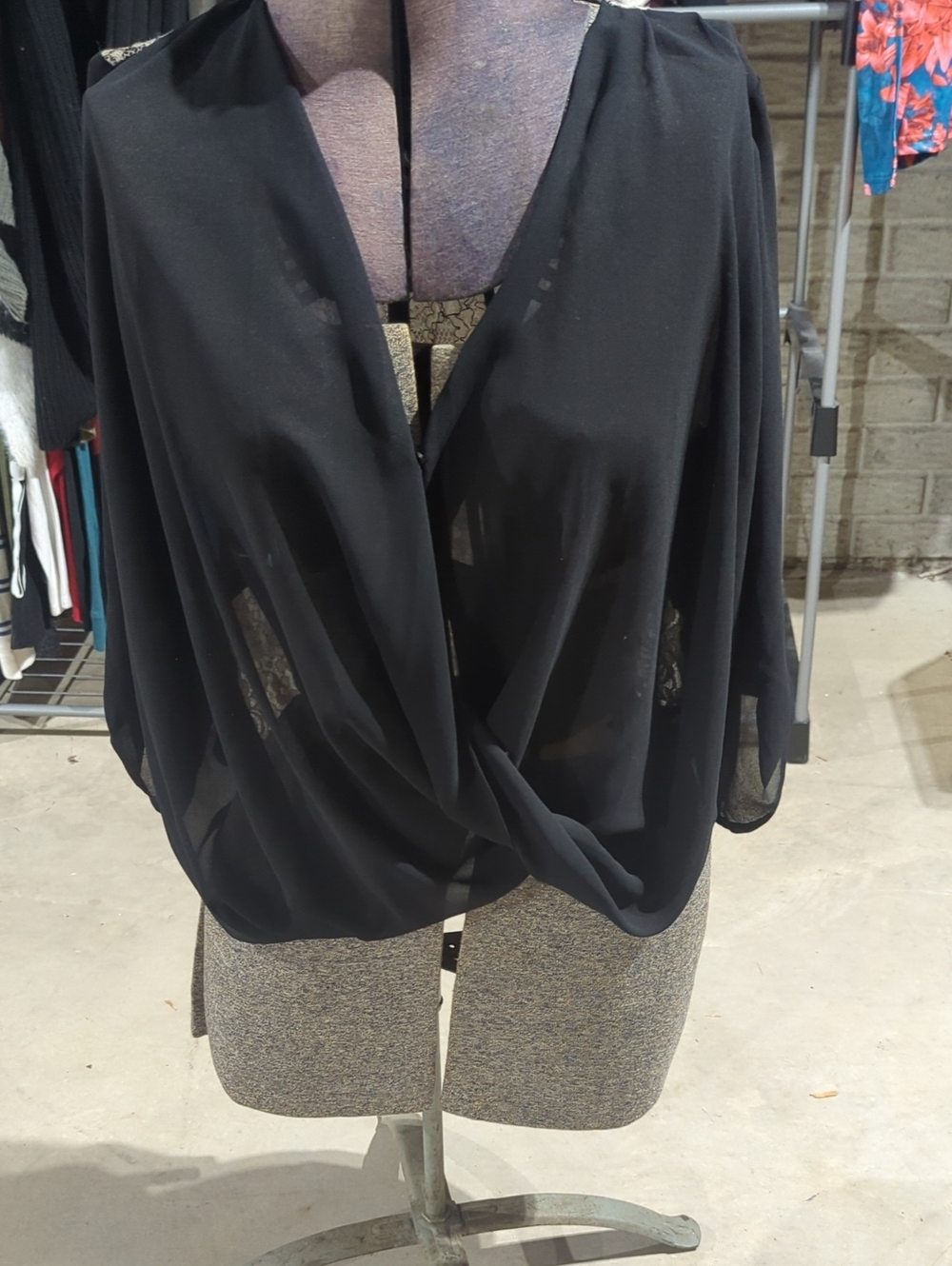 Sheer Black Drape Front Women's Top